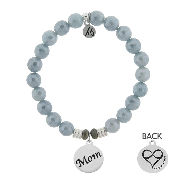 Blue Quartzite Gemstone Bracelet with Mom Sterling Silver Charm T. Jazelle