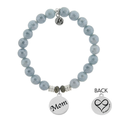 Blue Quartzite Gemstone Bracelet with Mom Sterling Silver Charm T. Jazelle