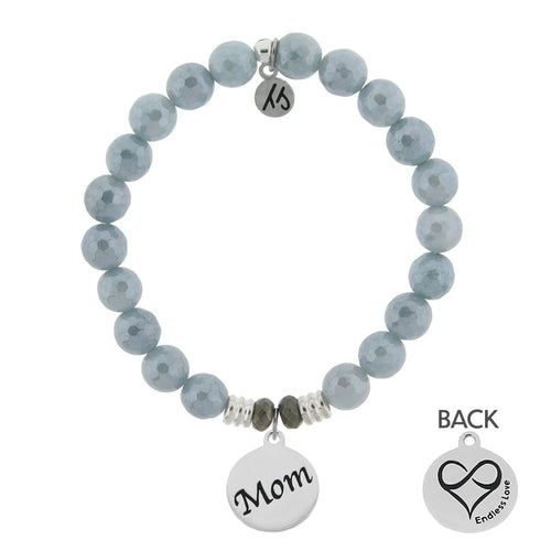 Blue Quartzite Gemstone Bracelet with Mom Sterling Silver Charm T. Jazelle