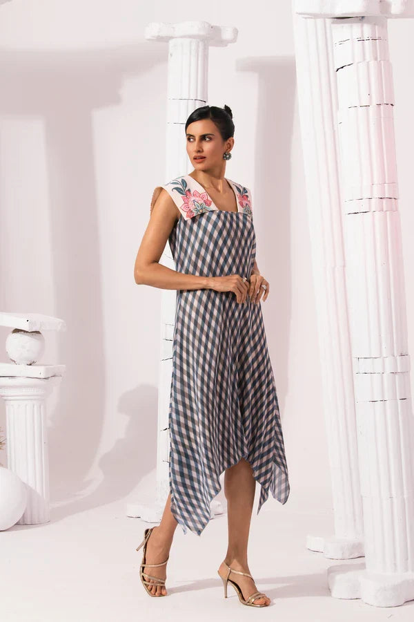 Blue checks dress online shopping
