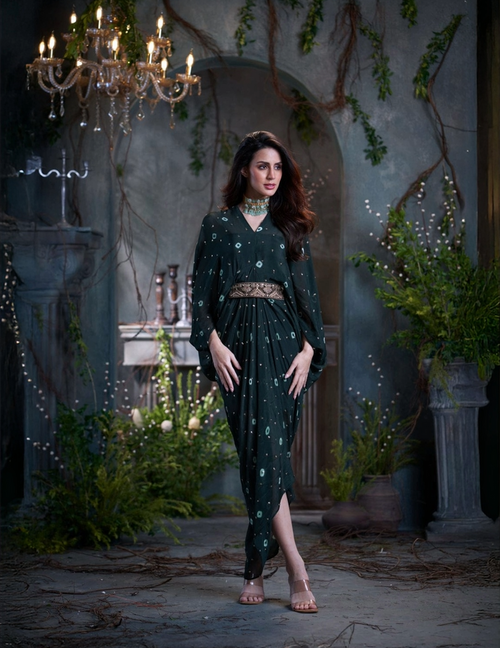 Bottle Green Chinon Midi Dress