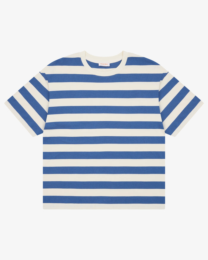 Boxy Applique Tee - Steel Blue/Cream