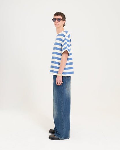 Boxy Applique Tee - Steel Blue/Cream