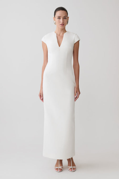 Briella V Neck Suiting Maxi Dress - Ivory