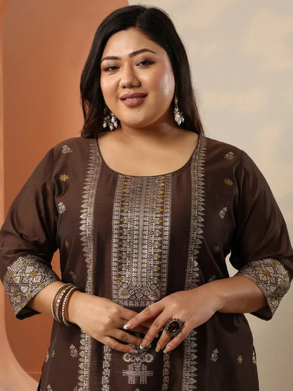 Brown Silk Blend Suit Set