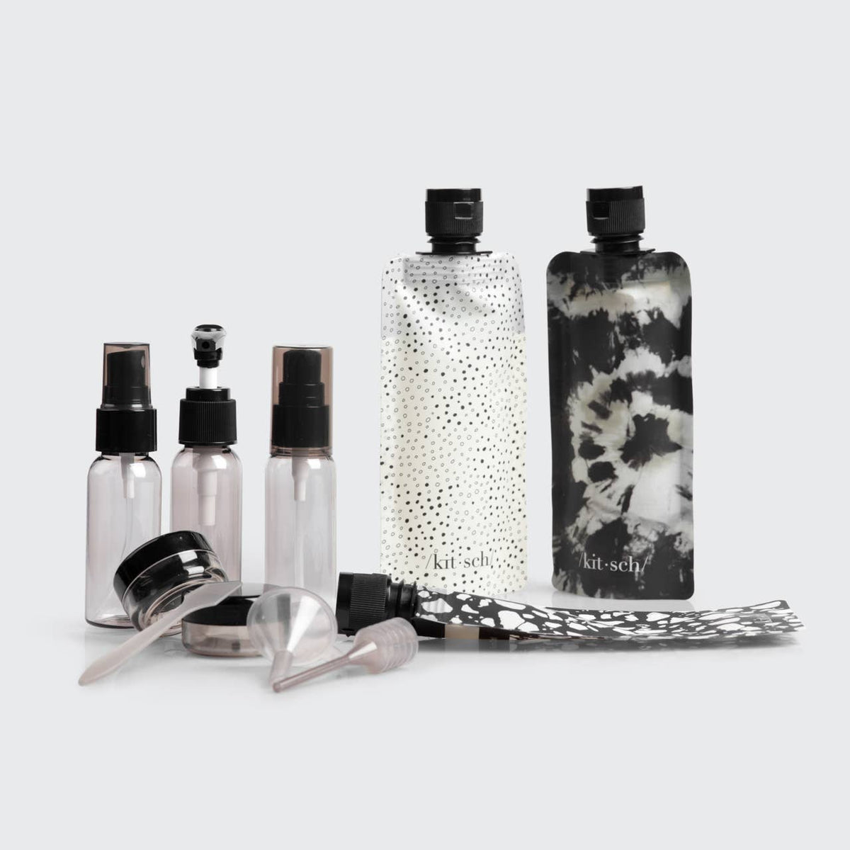 KITSCH - Travel Bottles For Toiletries 11 Pack - Black & Ivory