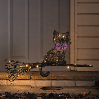 Cat on a Broom Outdoor LED Halloween Decoration