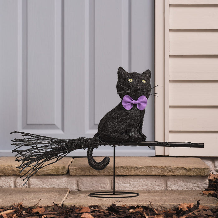 Cat on a Broom Outdoor LED Halloween Decoration