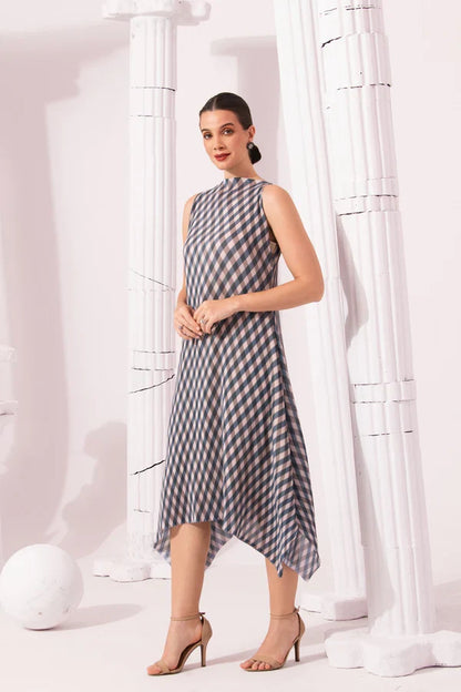 Model Wearing Checks Dress