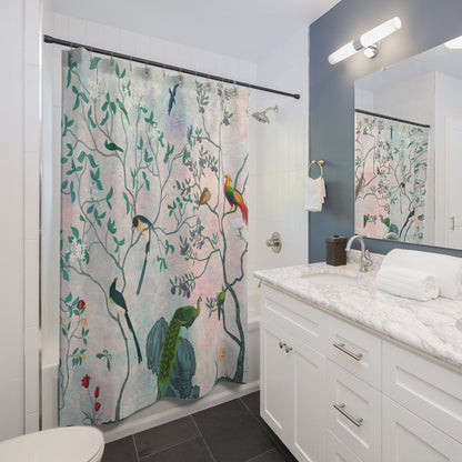 Chinoiserie Aqua Blush Oriental Shower Curtain