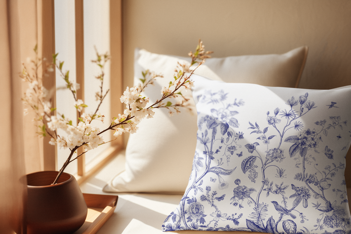 Chinoiserie Fresco Outdoor Pillows Blue & White Floral