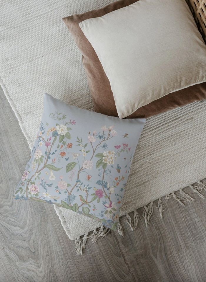 Chinoiserie Fresco Outdoor Pillows Misty Blue Floral