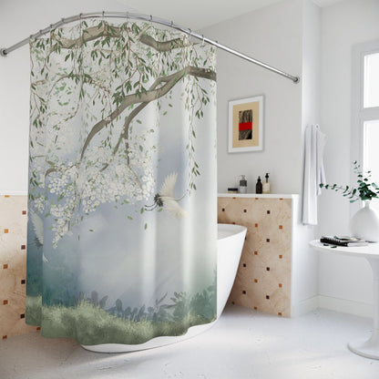 Chinoiserie Shower Curtain Misty Cherry Blossom
