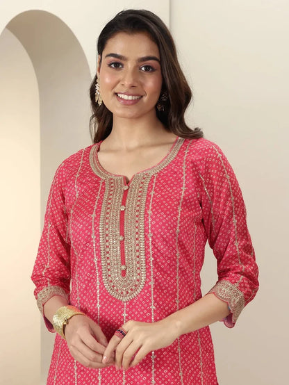 Coral Pink Bandhani Kurta Set