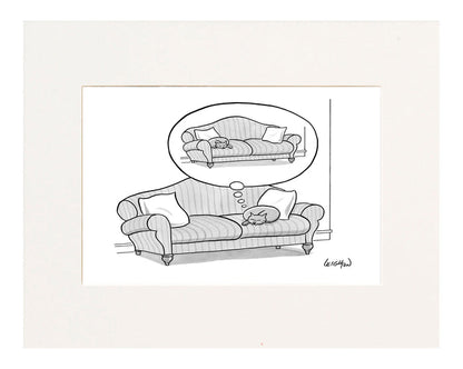 Cat on a couch dreaming about being on the other side of the couch.