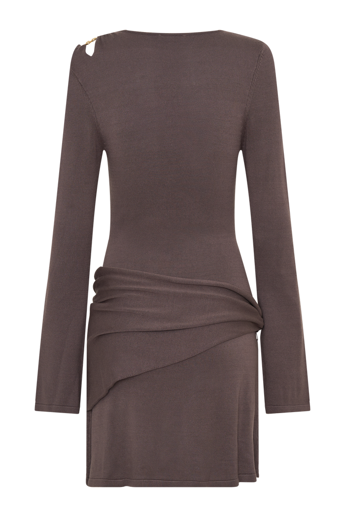 Cresida Knit Long Sleeve Mini Dress With Hardware - Peppercorn