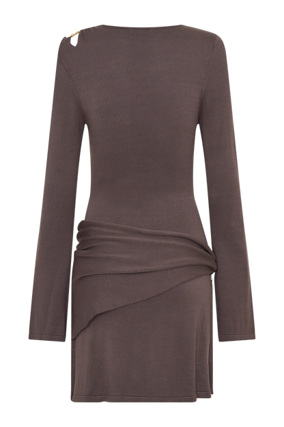 Cresida Knit Long Sleeve Mini Dress With Hardware - Peppercorn