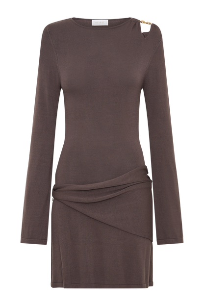 Cresida Knit Long Sleeve Mini Dress With Hardware - Peppercorn
