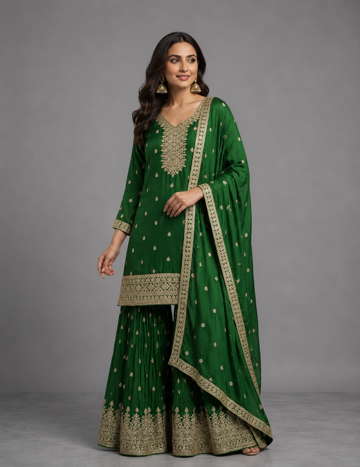 Crimson Heritage Green Sharara Set