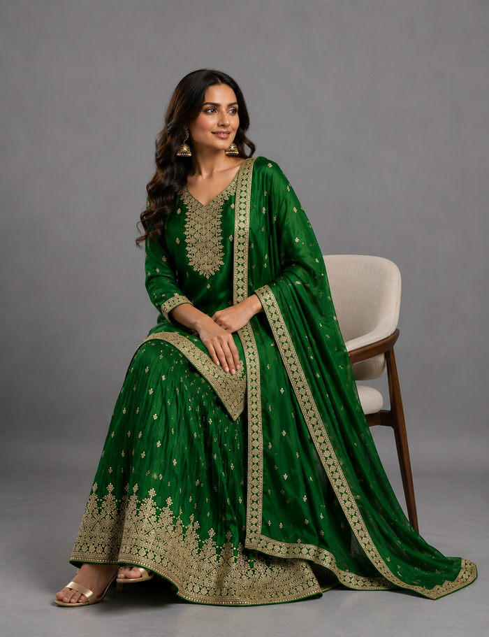 Crimson Heritage Green Sharara Set