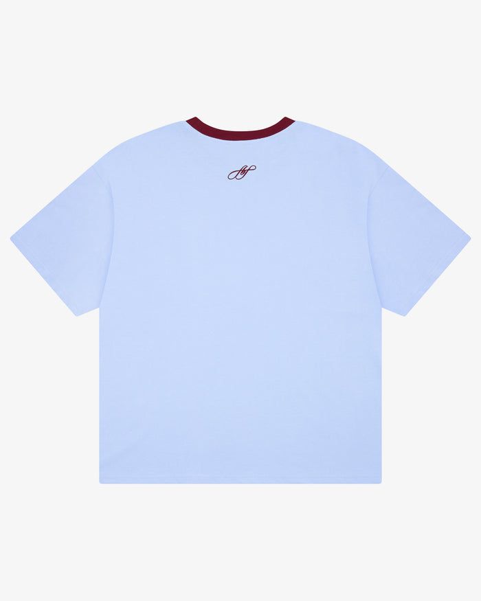 Crop Boxy Tee - Cornflower / Burgundy