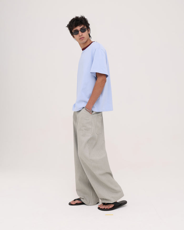 Crop Boxy Tee - Cornflower / Burgundy