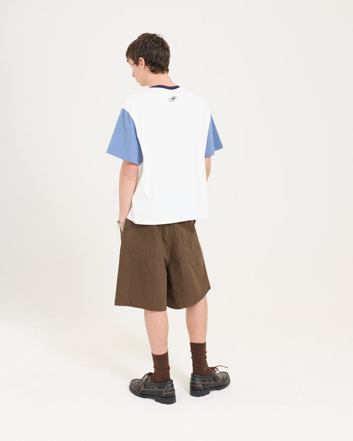 Crop Boxy Tee - Off White/Steel Blue