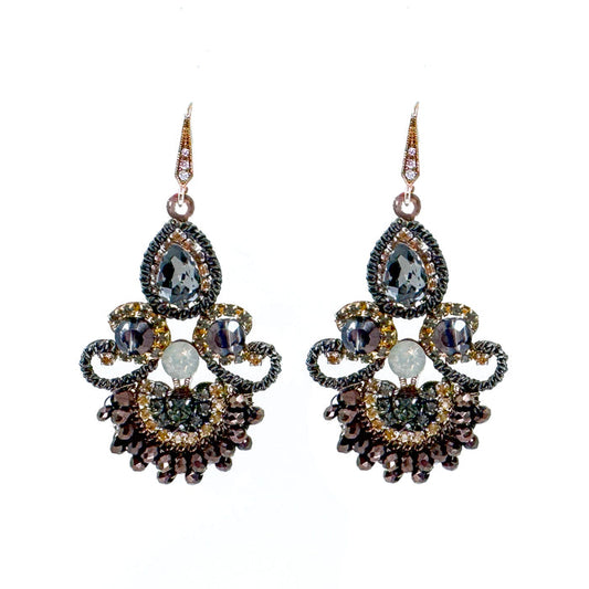 Dangle Earrings with Amber and Brown Crystals-Theia Jewelry-Swag Designer Jewelry
