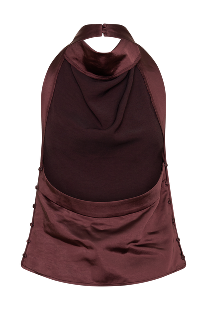 Danica Satin Halter Sleeveless Top - Mahogany