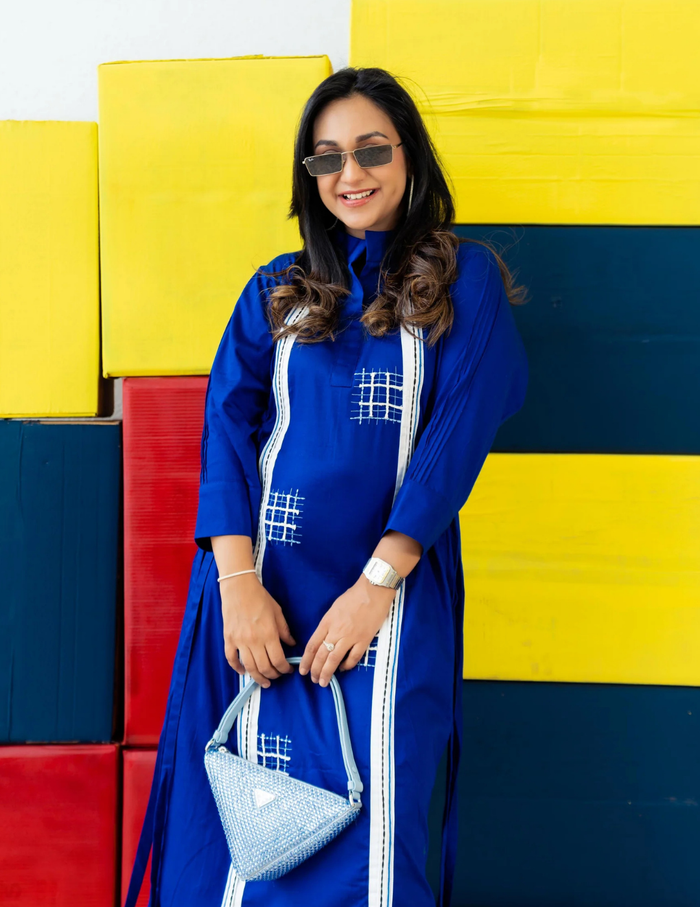 Electric Indigo Blue Grid Dress