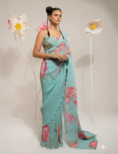 Emerald green saree Singapore