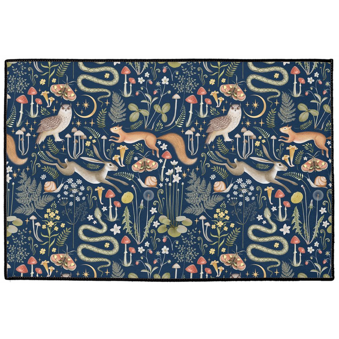 Enchanted Woodland Indoor/Outdoor Floor Mat Navy Blue Forest Animals