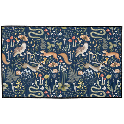 Enchanted Woodland Indoor/Outdoor Floor Mat Navy Blue Forest Animals