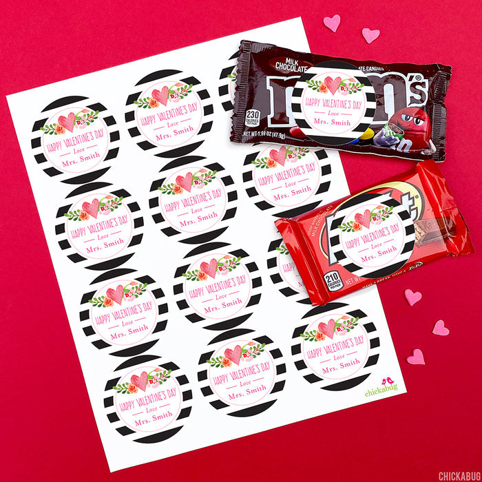 Flowers and Stripes Valentine's Day Stickers