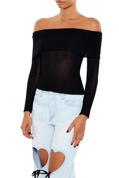 Foldover Off-the-Shoulder Sweater