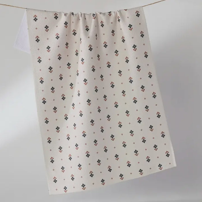 Folk Pixel White Kitchen Tea Towel