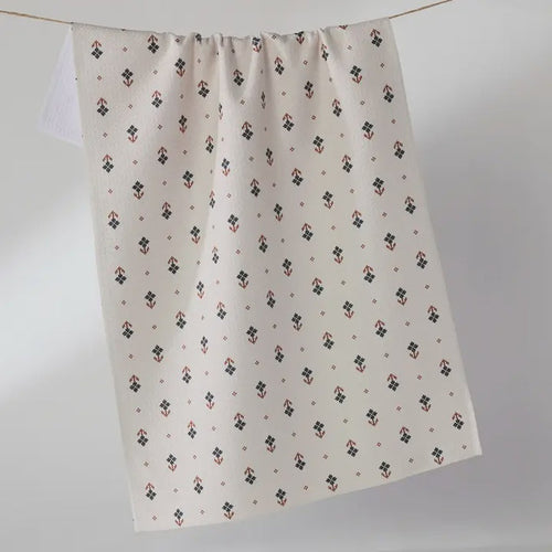 Folk Pixel White Kitchen Tea Towel