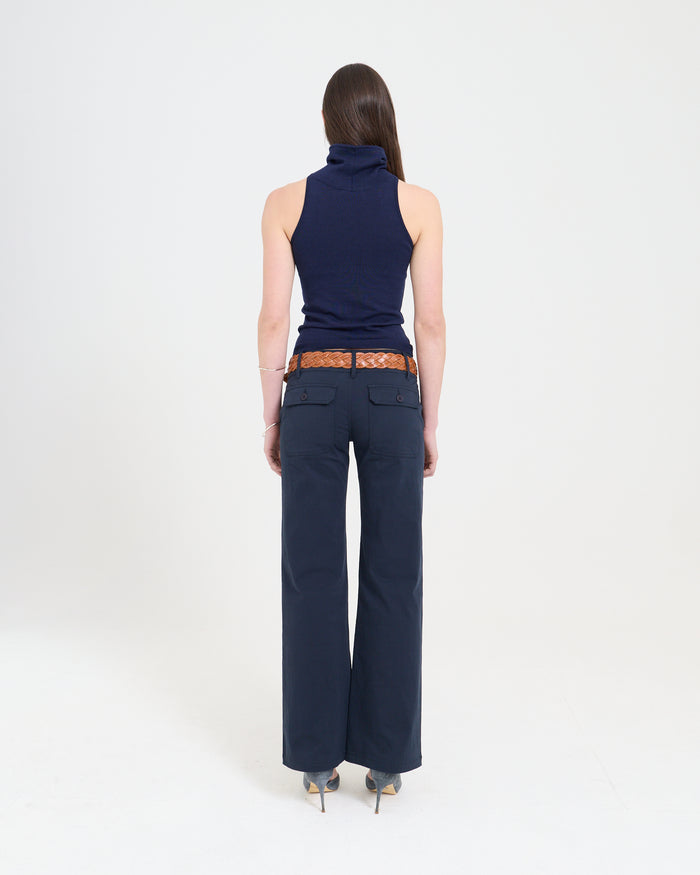Funnel Neck Knit Top - Navy