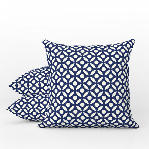 Geometric Circles Outdoor Pillows Navy Blue & White