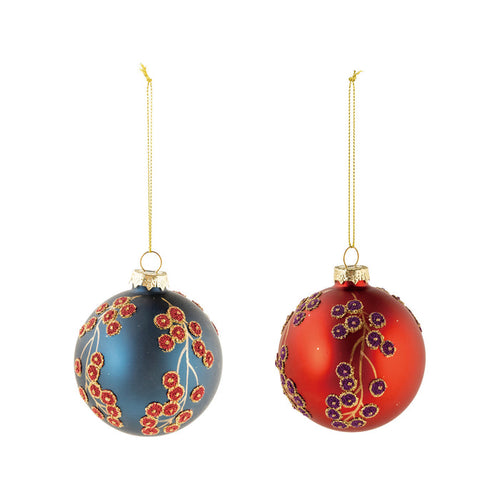 Glass Ball Ornament with Botanicals & Beads
