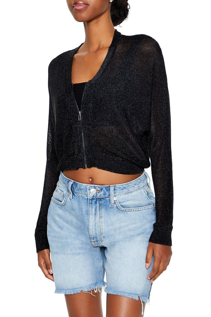 Glitter Knit Zip-Up Sweater