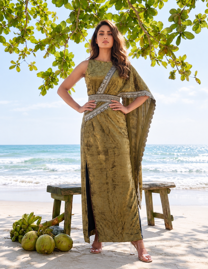 Gold Metallic Saree Dress