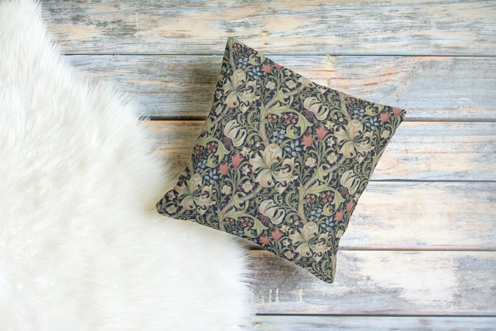 Golden Lily Cotton Throw Pillows William Morris Black Green