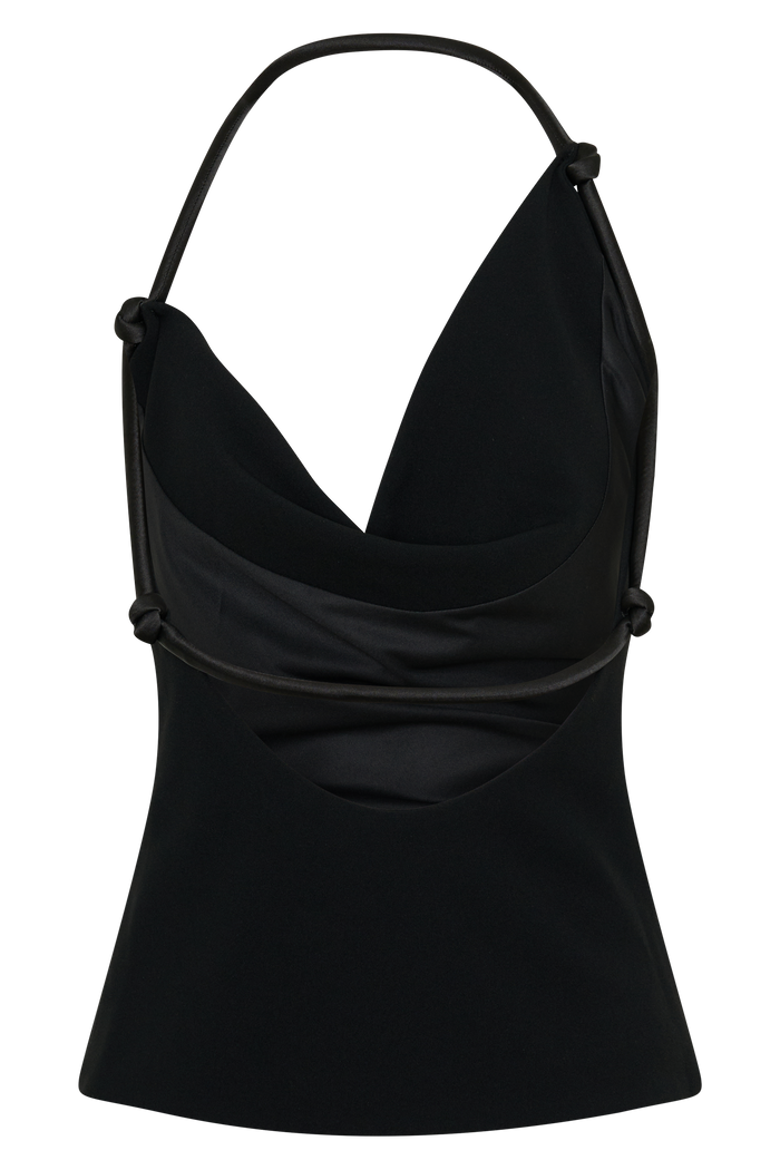 Gracie Halter Neck Asymmetrical Top - Black