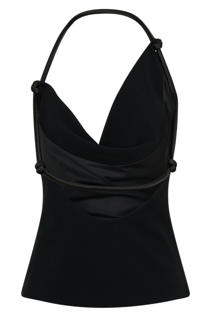 Gracie Halter Neck Asymmetrical Top - Black