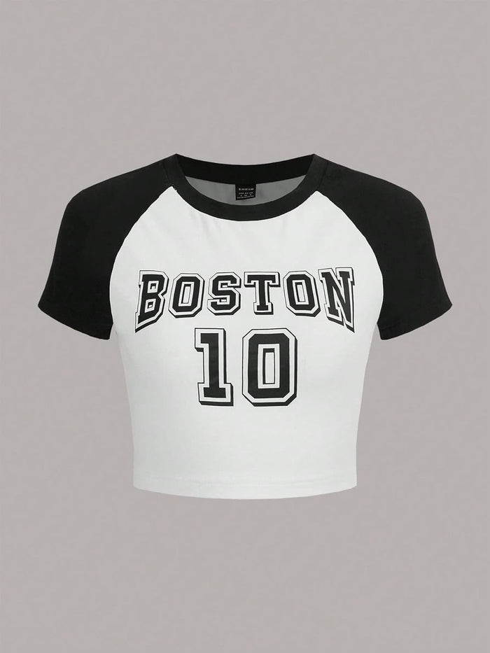 GRAPHIC RAGLAN SLEEVE CROP TEE T-SHIRT