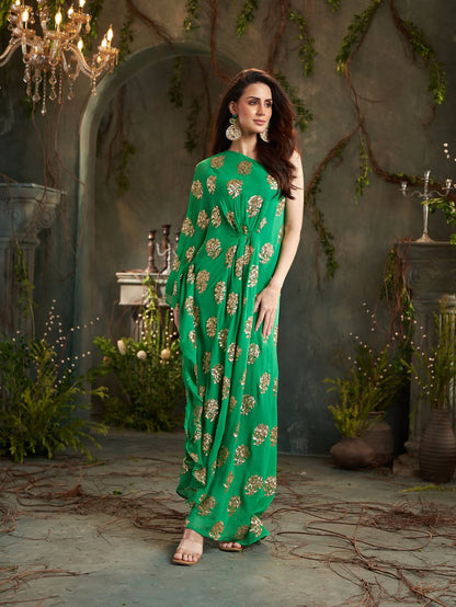 Green One Shoulder Midi Dress