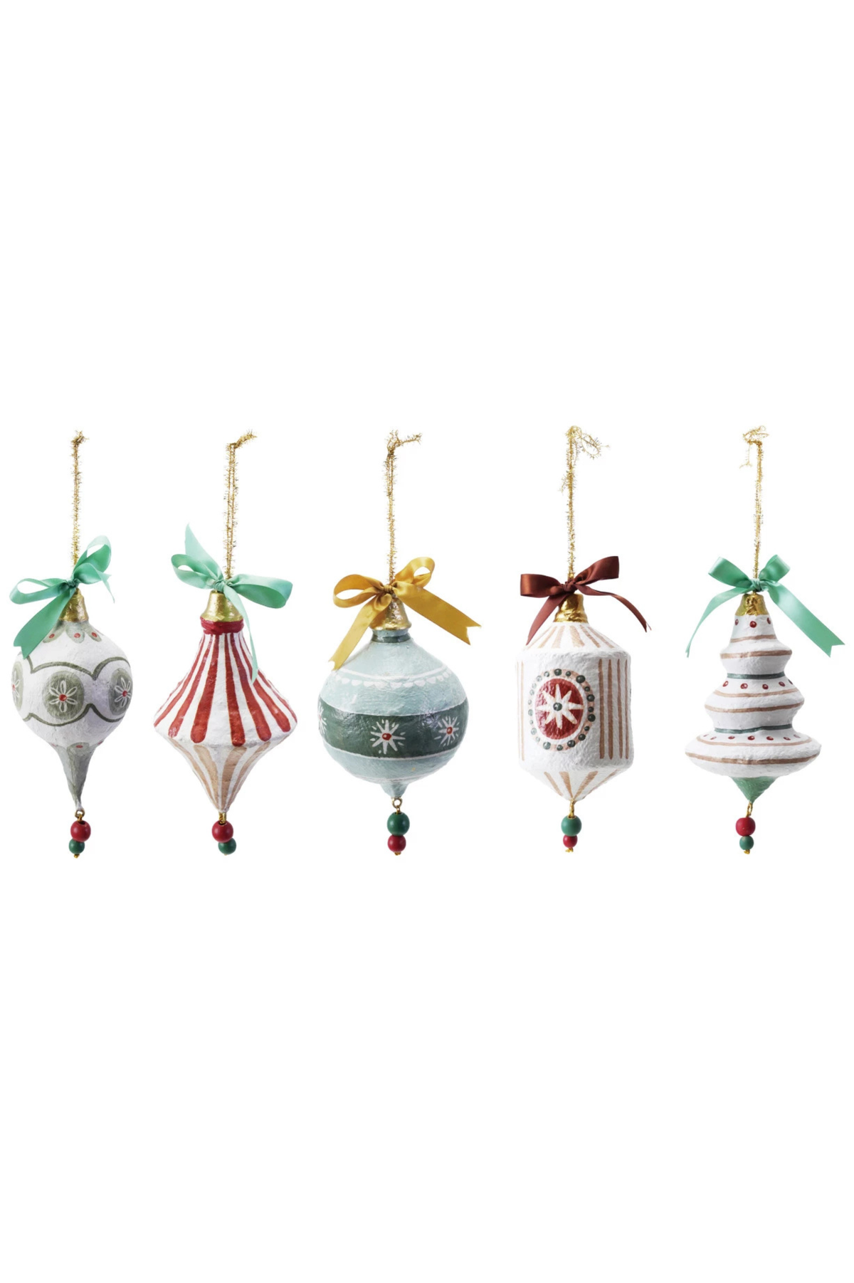 Hand-Painted Paper Mache Ornament with Bow & Design, 5 Styles