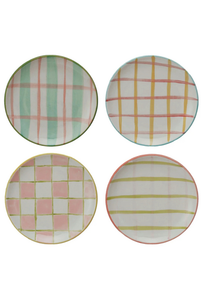 Hand-Painted Stoneware Plate w/ Pattern, 4 Styles