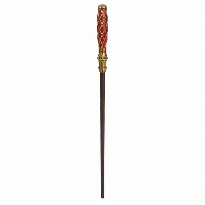 Full-length Redwood interactive wand with a red-and-gold handle and brown shaft.